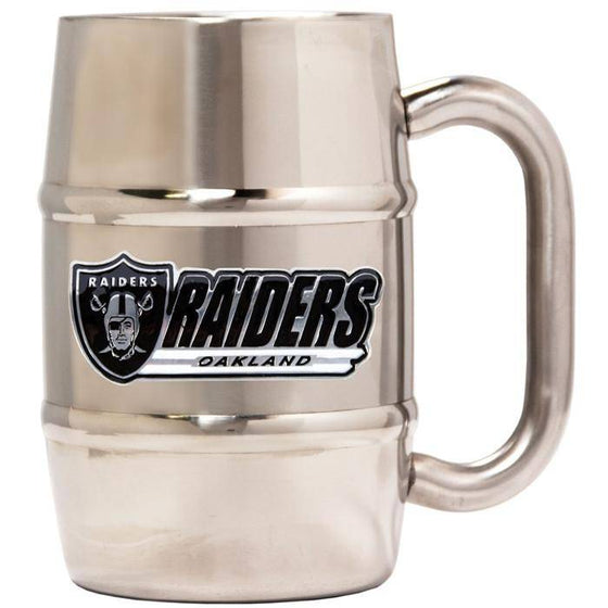 Oakland Raiders 16oz "Barrel" Double Wall Stainless Steel Mug (Logo & Team Name)  - 757 Sports Collectibles