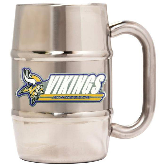 Minnesota Vikings 16oz "Barrel" Double Wall Stainless Steel Mug (Logo & Team Name)  - 757 Sports Collectibles