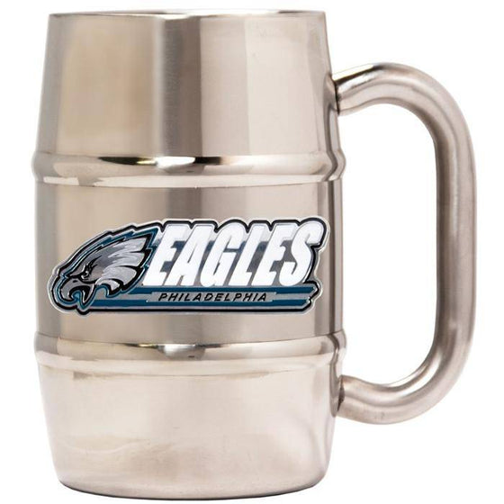 Philadelphia Eagles 16oz "Barrel" Double Wall Stainless Steel Mug (Logo & Team Name)  - 757 Sports Collectibles