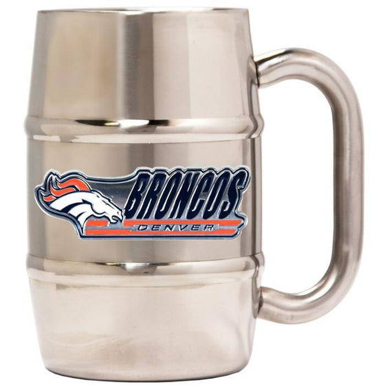 Denver Broncos 16oz "Barrel" Double Wall Stainless Steel Mug (Logo & Team Name)  - 757 Sports Collectibles