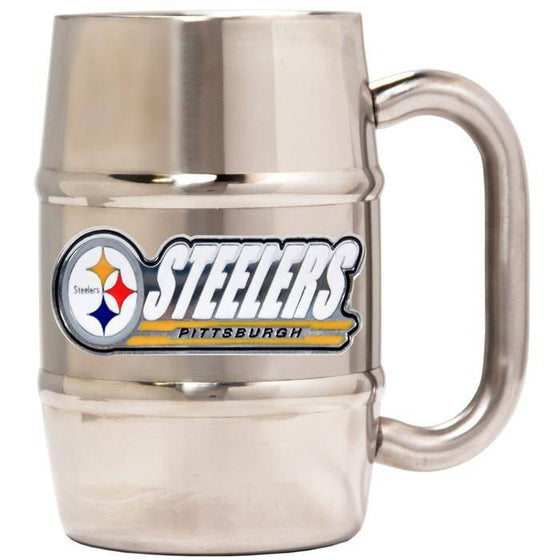 Pittsburgh Steelers 16oz "Barrel" Double Wall Stainless Steel Mug (Logo & Team Name)  - 757 Sports Collectibles