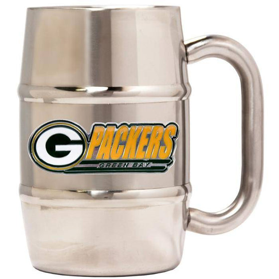 Green Bay Packers 16oz "Barrel" Double Wall Stainless Steel Mug (Logo & Team Name)  - 757 Sports Collectibles