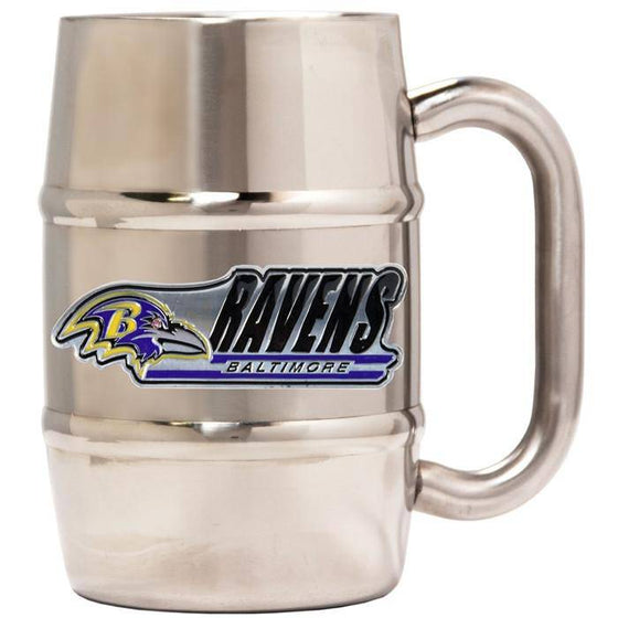 Baltimore Ravens 16oz "Barrel" Double Wall Stainless Steel Mug (Logo & Team Name)  - 757 Sports Collectibles