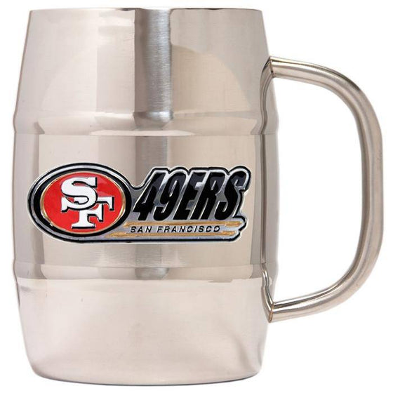 San Francisco 49ers 16oz "Barrel" Double Wall Stainless Steel Mug (Logo & Team Name)  - 757 Sports Collectibles