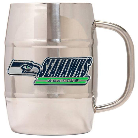 Seattle Seahawks 16oz "Barrel" Double Wall Stainless Steel Mug (Logo & Team Name)  - 757 Sports Collectibles