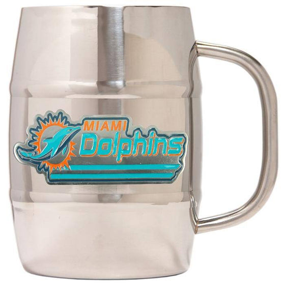 Miami Dolphins 16oz "Barrel" Double Wall Stainless Steel Mug (Logo & Team Name)  - 757 Sports Collectibles