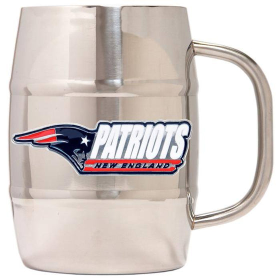 New England Patriots 16oz "Barrel" Double Wall Stainless Steel Mug (Logo & Team Name)  - 757 Sports Collectibles
