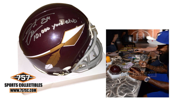 Washington Redskins Santana Moss Signed Auto Throwback Spear Mini Helmet Insc 10,000 Yard Club (JSA PSA Pass) 757 - 757 Sports Collectibles