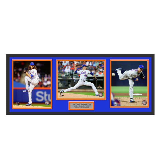 New York Mets Jacob DeGrom 32x14 3 8x10 Photo Deluxe Framed Collage Piece