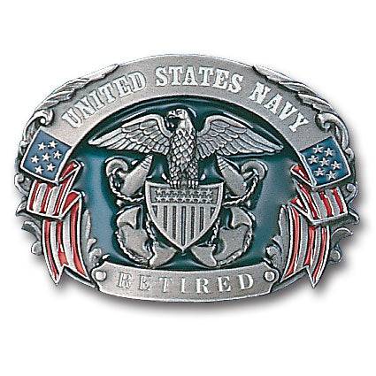 Military  US Navy Retired  Enameled Belt Buckle (SSKG) - 757 Sports Collectibles