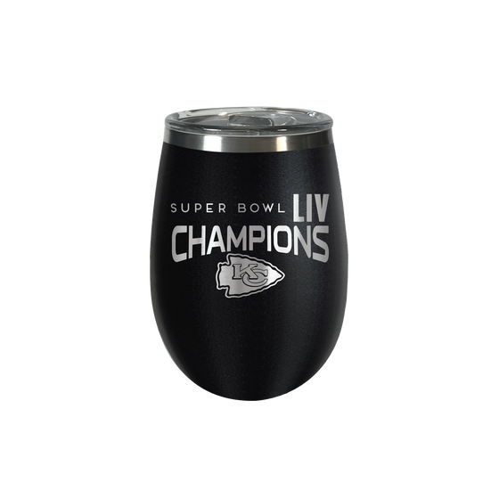 Kansas City Chiefs Super Bowl LIV 54 Champions Stealth Black Etched 12oz Draft Vacuum Sealed Stainless Steel Cooler Tumbler