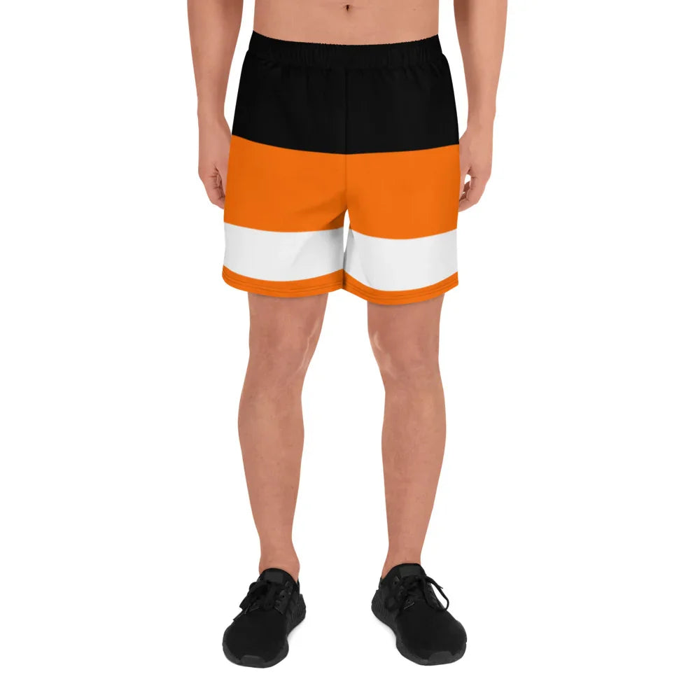 Orange & Black Philadelphia Hockey Style - Men's Athletic Long Shorts - All Sizes - 757 Sports Collectibles