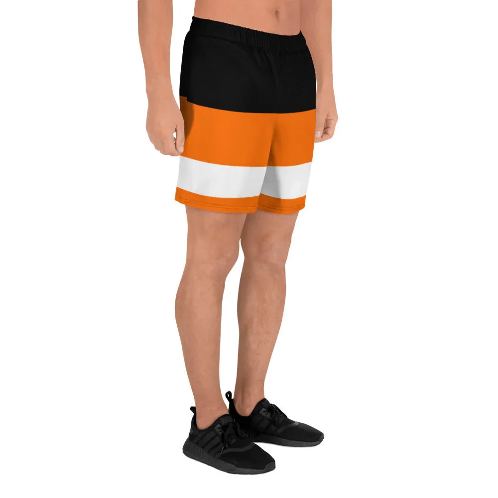 Orange & Black Philadelphia Hockey Style - Men's Athletic Long Shorts - All Sizes - 757 Sports Collectibles