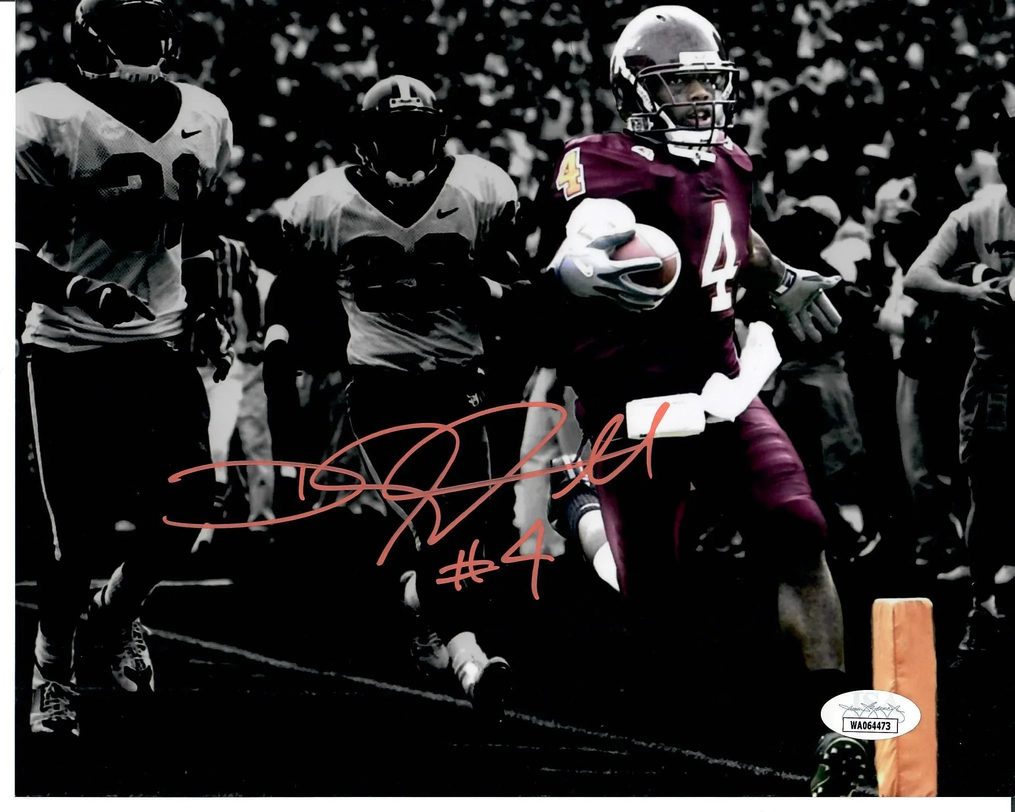 Virginia Tech Hokies DeAngelo Hall 'INT' Signed Auto 8x10 Photo JSA COA - 757 Sports Collectibles