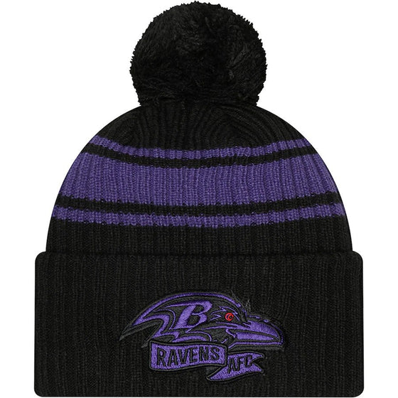 Baltimore Ravens New Era 2022 Sideline Cuffed Pom Knit Hat - Blk - 757 Sports Collectibles