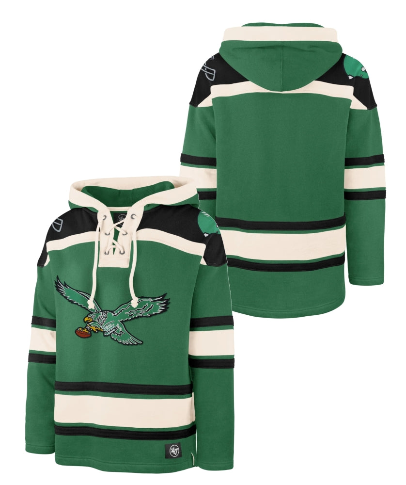 Philadelphia Eagles 47 Brand Vintage Throwback Legacy Heavy Duty Lacer Hood Sweatshirt - L-2XL - 757 Sports Collectibles