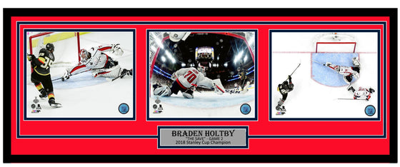 Washington Capitals Braden Holtby Game 2 Save Framed 2018 Stanley Cup Champions 3 8x10 Photos 18"x40"