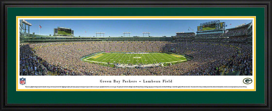Green Bay Packers Panoramic Photo 17"x44" Sideline Deluxe Framed Lambeau Field Picture - 757 Sports Collectibles