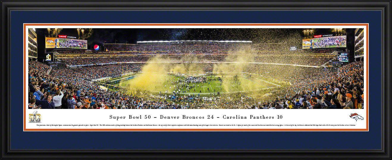 2016 Super Bowl Panoramic Picture Denver Broncos 17" x 44" Deluxe Framed Super Bowl 50 Panorama Photo - 757 Sports Collectibles