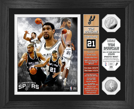 San Antonio Spurs Tim Duncan Hall Of Fame Banner Bronze Coin Photo Mint - 757 Sports Collectibles