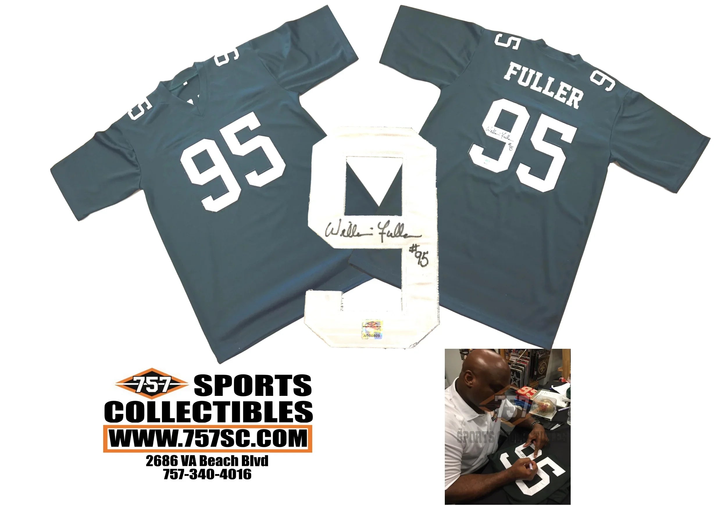Philadelphia Eagles William Fuller Signed Autographed Green Custom Jersey (JSA PSA Pass) 757