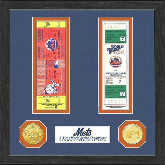 MLB New York Mets 2-Time World Series Champions Framed Tickets and Coins - 757 Sports Collectibles