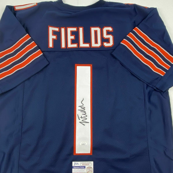 Chicago Bears JUSTIN FIELDS Signed Autograph Blue Football Jersey JSA COA - 757 Sports Collectibles