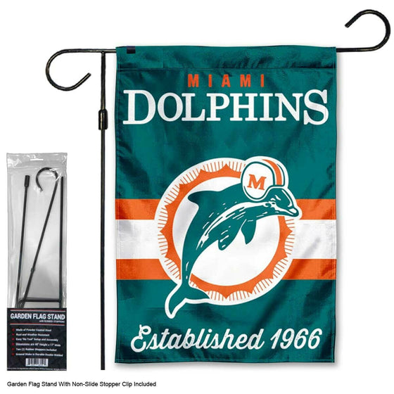 Miami Dolphins Retro Garden Flag and Yard Stand Included - 757 Sports Collectibles