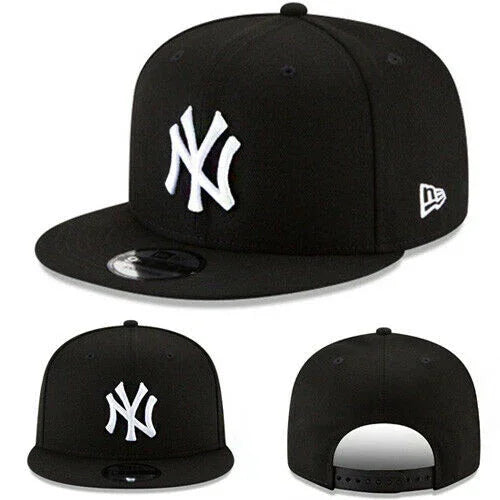 New Era New York Yankees Snapback Hat MLB Official Basic Black White Logo Cap - 757 Sports Collectibles