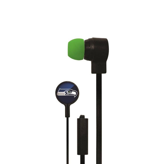 Seattle Seahawks Big Logo Earbud Headphones with Microphone - 757 Sports Collectibles