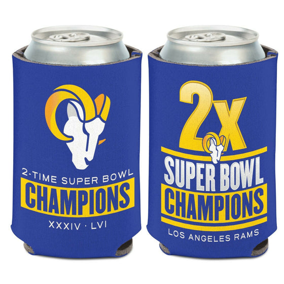Super Bowl 56 LVI Champions Los Angeles Rams 2x Champ 12oz Double Sided Koozie - 757 Sports Collectibles