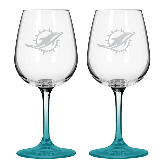 Boelter Brands 12oz Color Stem Wine Glass - PICK YOUR TEAM - FREE SHIP (Miami Dolphins)