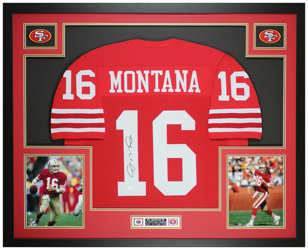 Joe Montana Autographed & Framed Red 49ers Jersey Auto JSA COA - 757 Sports Collectibles