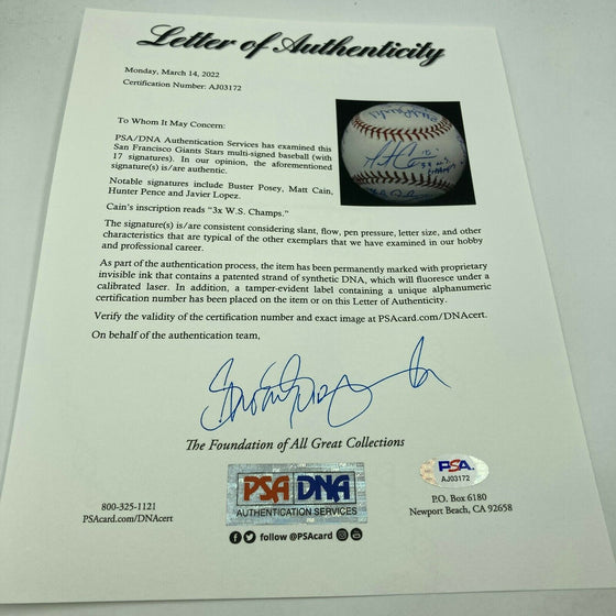 2012 San Francisco Giants World Series Champs Team Signed Baseball PSA DNA & JSA - 757 Sports Collectibles