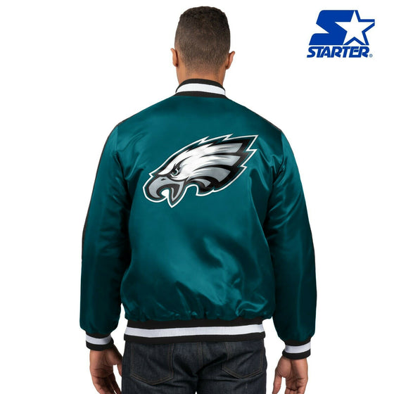 Philadelphia Eagles NFL Men's Starter O-Line Button Up Satin Jacket - Green (XL)