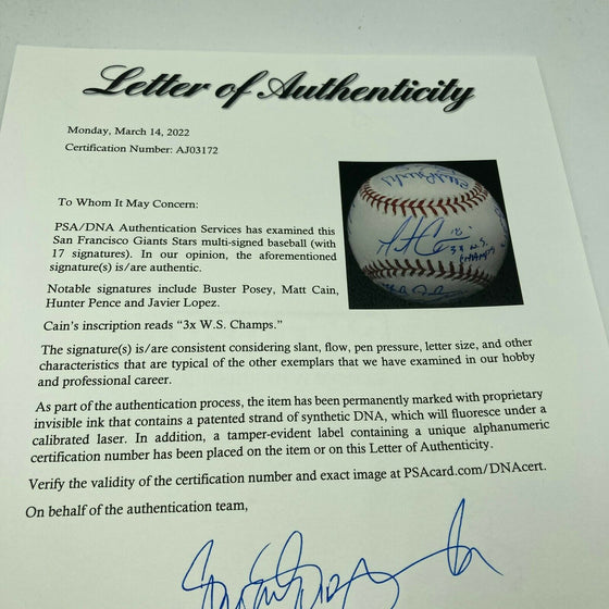 2012 San Francisco Giants World Series Champs Team Signed Baseball PSA DNA & JSA - 757 Sports Collectibles