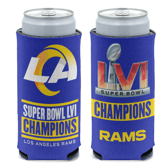 Super Bowl 56 LVI Champions Los Angeles Rams Slim Champ 12oz Double Sided Koozie - 757 Sports Collectibles