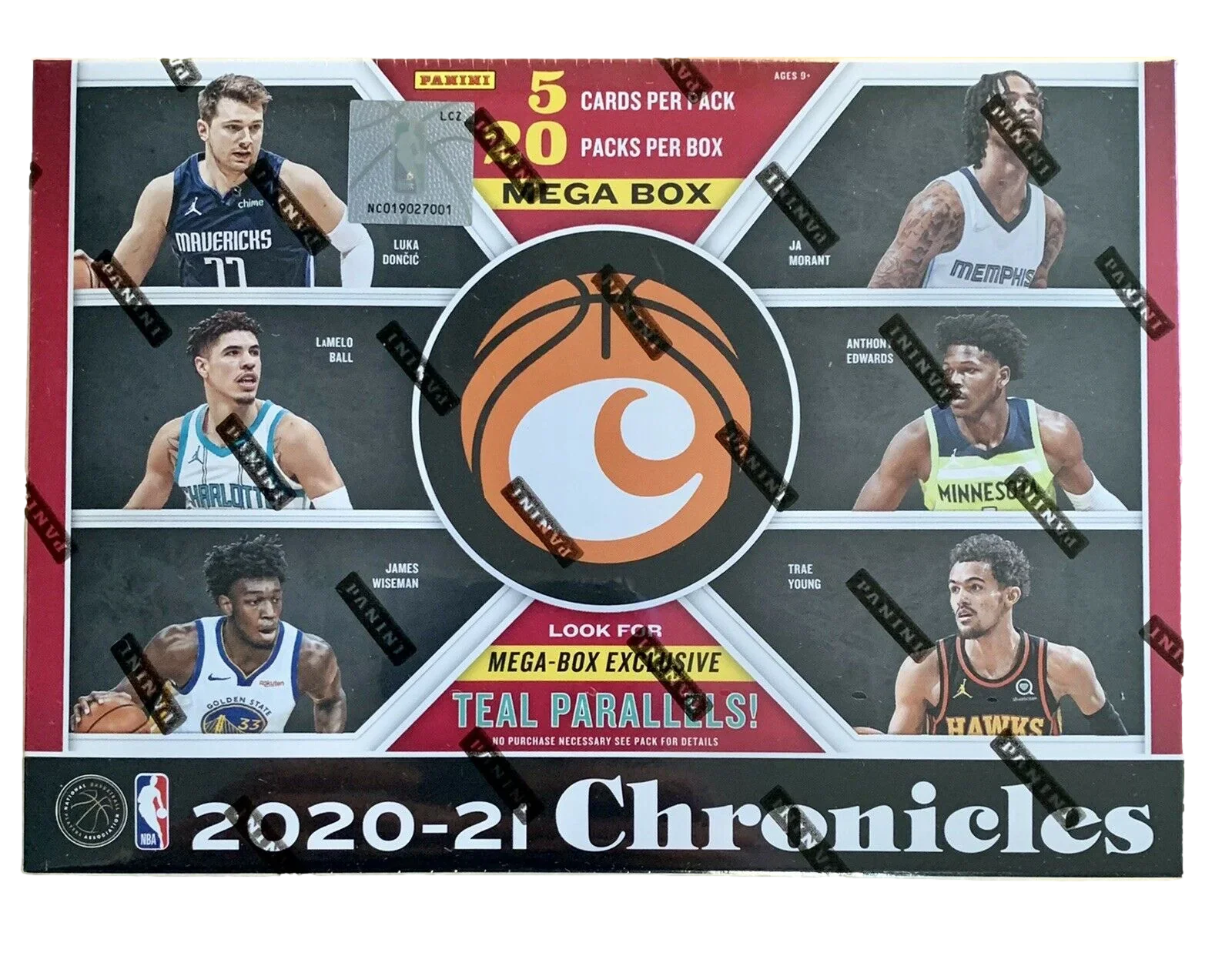 Panini 2020-21 NBA Basketball Mega Box - 100 Trading Card Box - 20 Packs - 5 Cards per Pack - 757 Sports Collectibles
