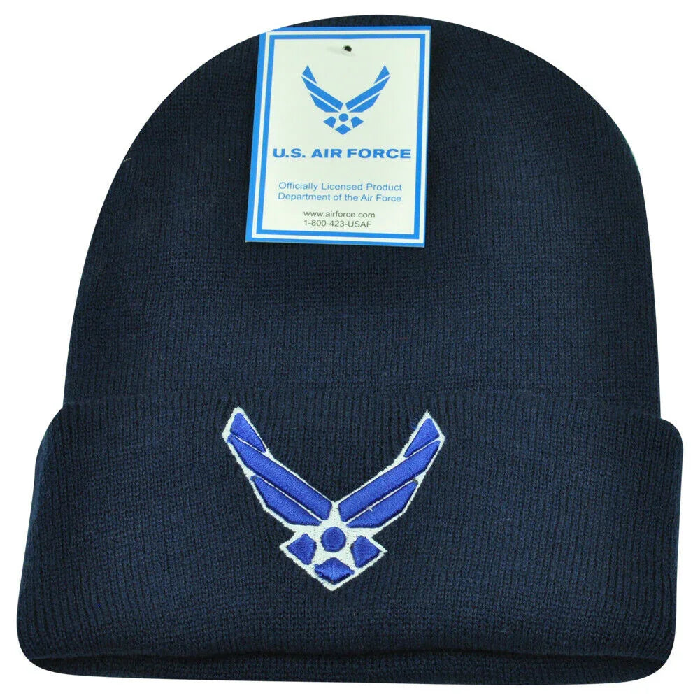 United States Air Force US Military Cuffed Logo Navy Blue Beanie Knit Toque Hat