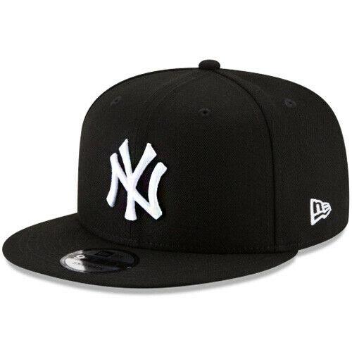 New Era New York Yankees Snapback Hat MLB Official Basic Black White Logo Cap - 757 Sports Collectibles