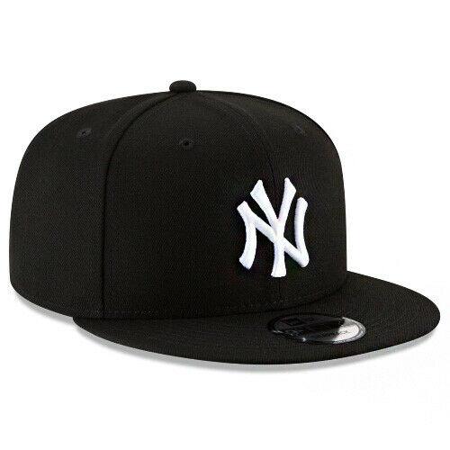 New Era New York Yankees Snapback Hat MLB Official Basic Black White Logo Cap - 757 Sports Collectibles