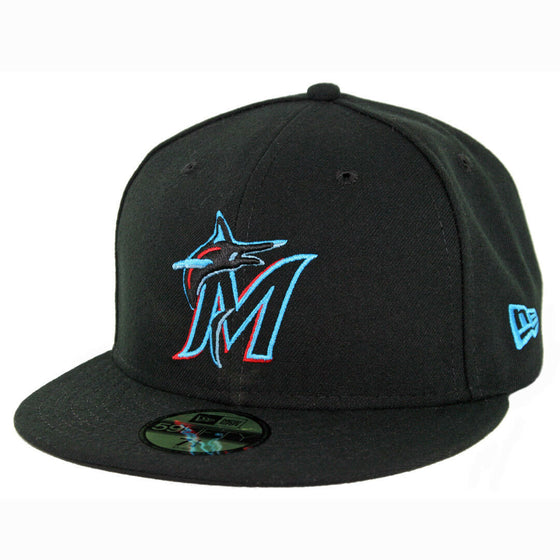 New Era 59Fifty Miami Marlins GAME Fitted Hat (Black) Men's MLB Cap - 757 Sports Collectibles