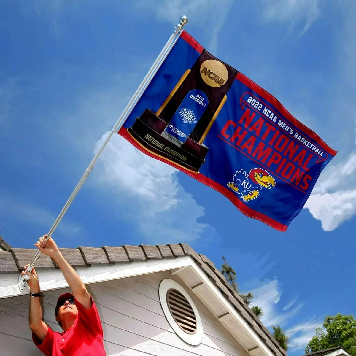 Kansas KU Jayhawks 2022 Basketball National Champions Large Outdoor Flag - 757 Sports Collectibles