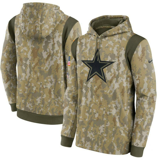 Men's Nike Olive Camo Dallas Cowboys 2021 Salute To Service Performance Hood Sweatshirt - S-3XL - 757 Sports Collectibles