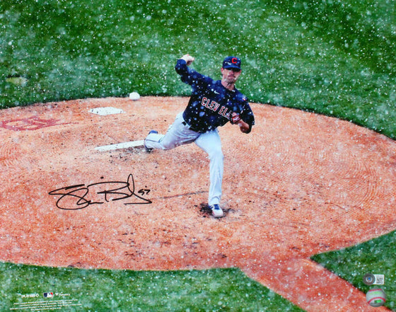 Shane Bieber Signed Autograph Cleveland Indians 16X20 Pitching In Snow - BAS W Holo - 757 Sports Collectibles