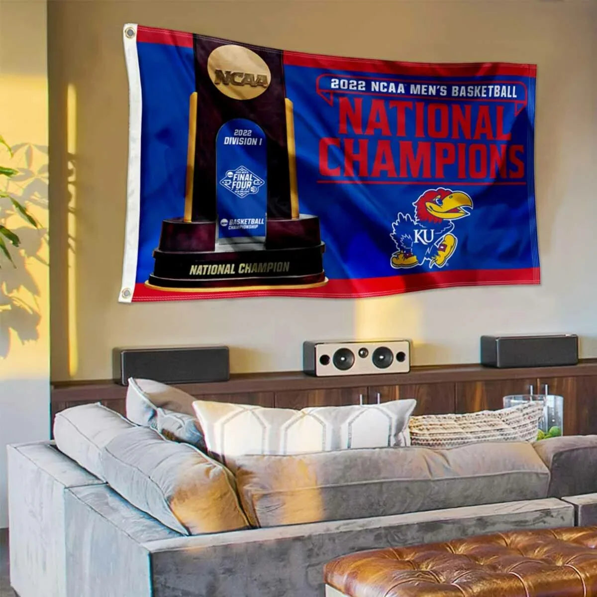 Kansas KU Jayhawks 2022 Basketball National Champions Large Outdoor Flag - 757 Sports Collectibles