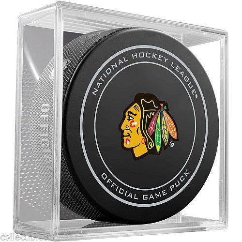 NHL Chicago Blackhawks Official Game Puck in Display Cube - 757 Sports Collectibles