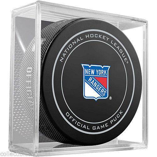 NHL New York Rangers Official Game Puck in Display Cube - 757 Sports Collectibles