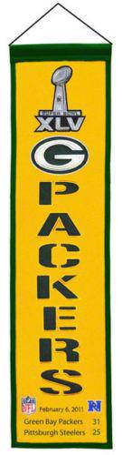 Green Bay Packers Heritage Banner Super Bowl XLV 45 Embroidered Wool 8"x32" - 757 Sports Collectibles
