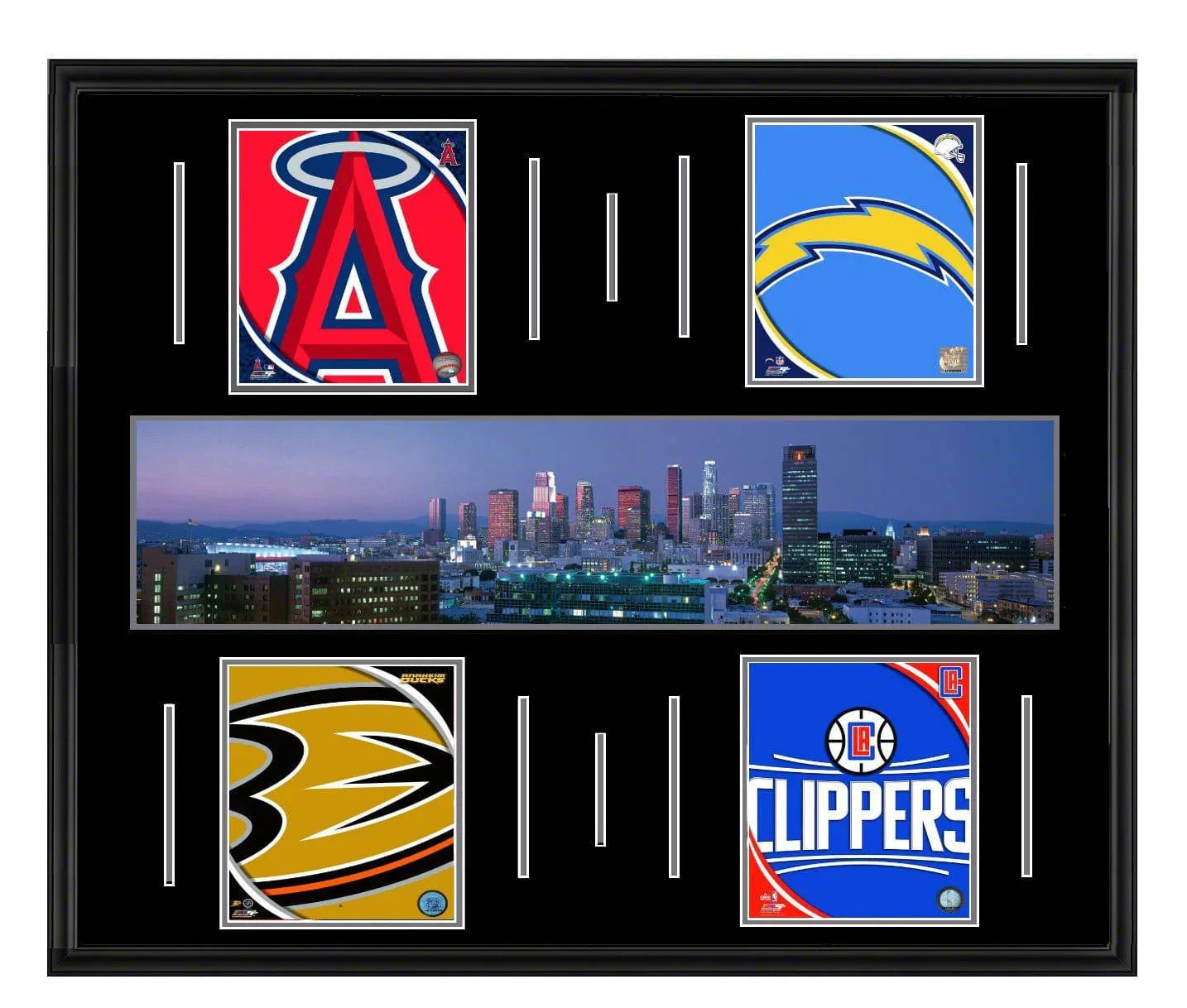 Los Angeles Skyline Super Deluxe Framed Four Team Angels, Chargers, Ducks, Clippers 45x34 - 757 Sports Collectibles